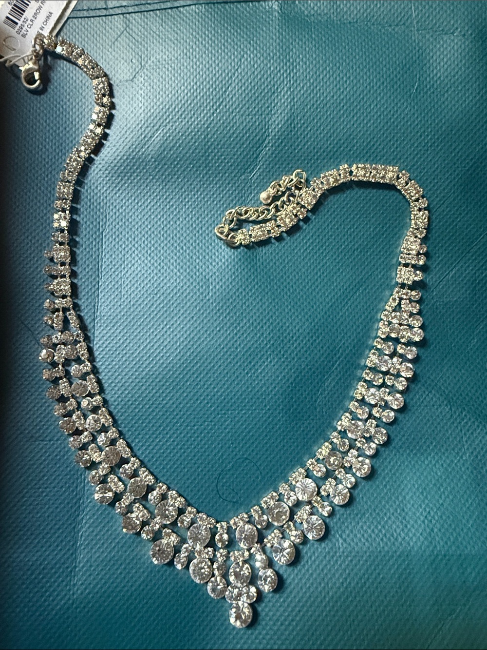 Double-Row Crystal Necklace in Silver Tone